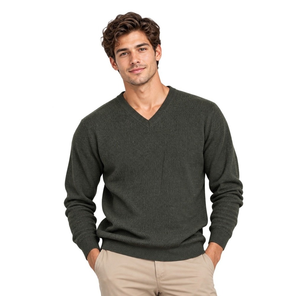 Jos. A. Bank Executive V-Neck Sweater Men's Size Large Olive Green Wool Blend